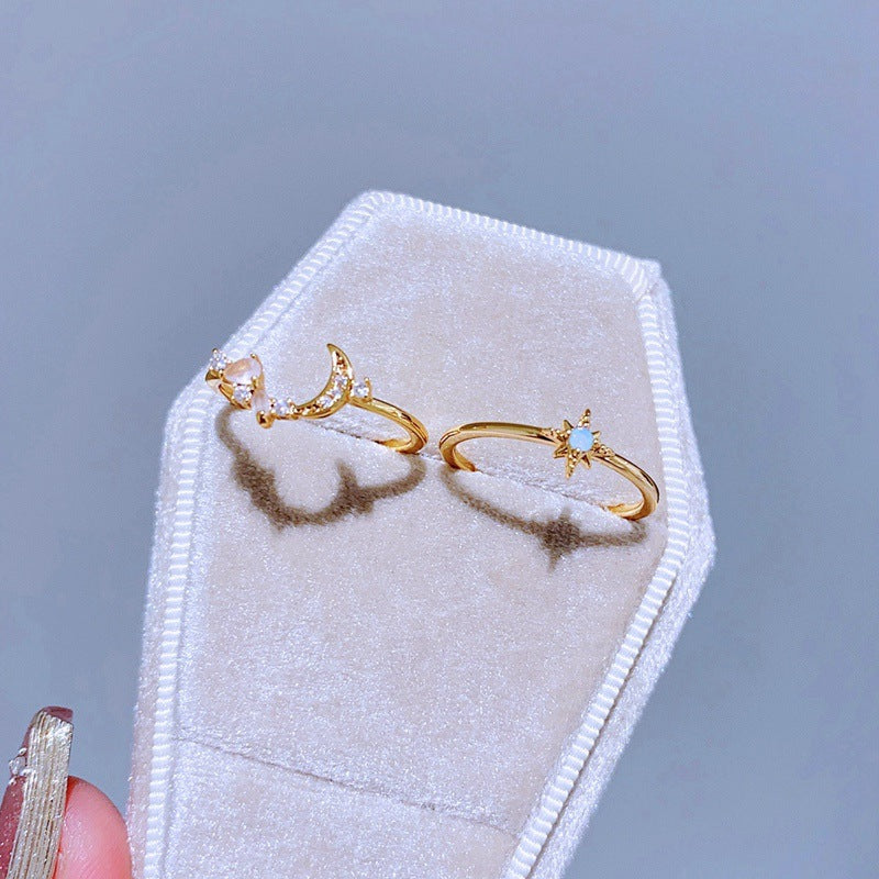 Super Fairy Beautiful Fine Color Zircon Set Niche Twin Rings