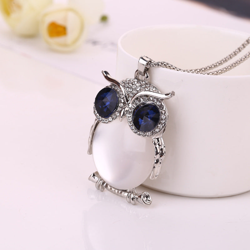 Women's Korean Crystal Owl Long Fashion Sweater Necklaces