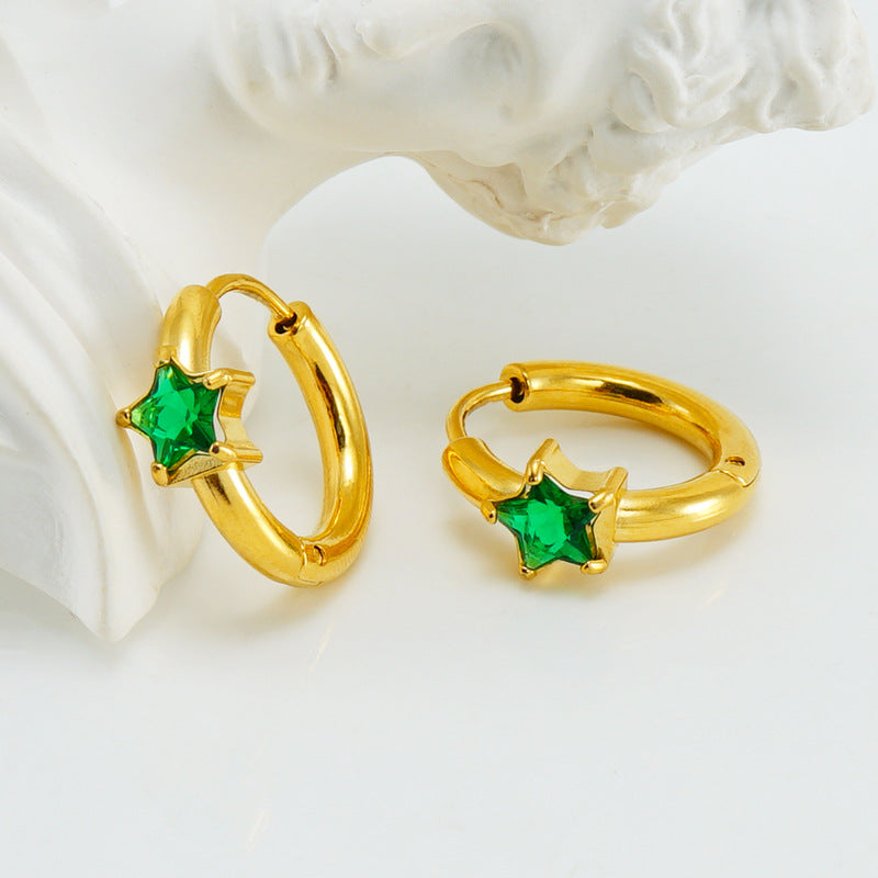 Star Ear Clip Zircon Titanium Steel Earrings