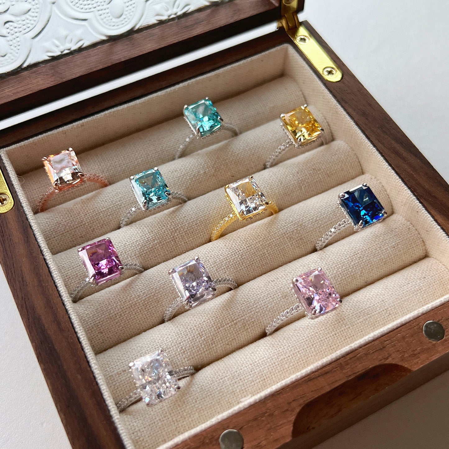French Style Super Flash Square Diamond Ice Rings