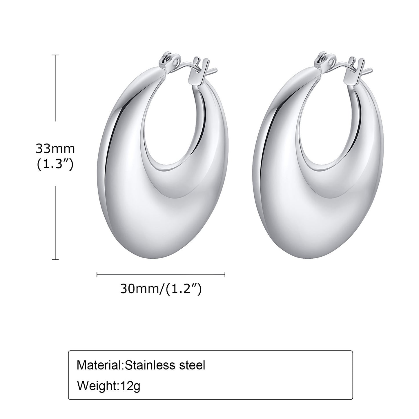 Exaggerated Stainless Steel Hollow Geometric U-shaped Curved Rings