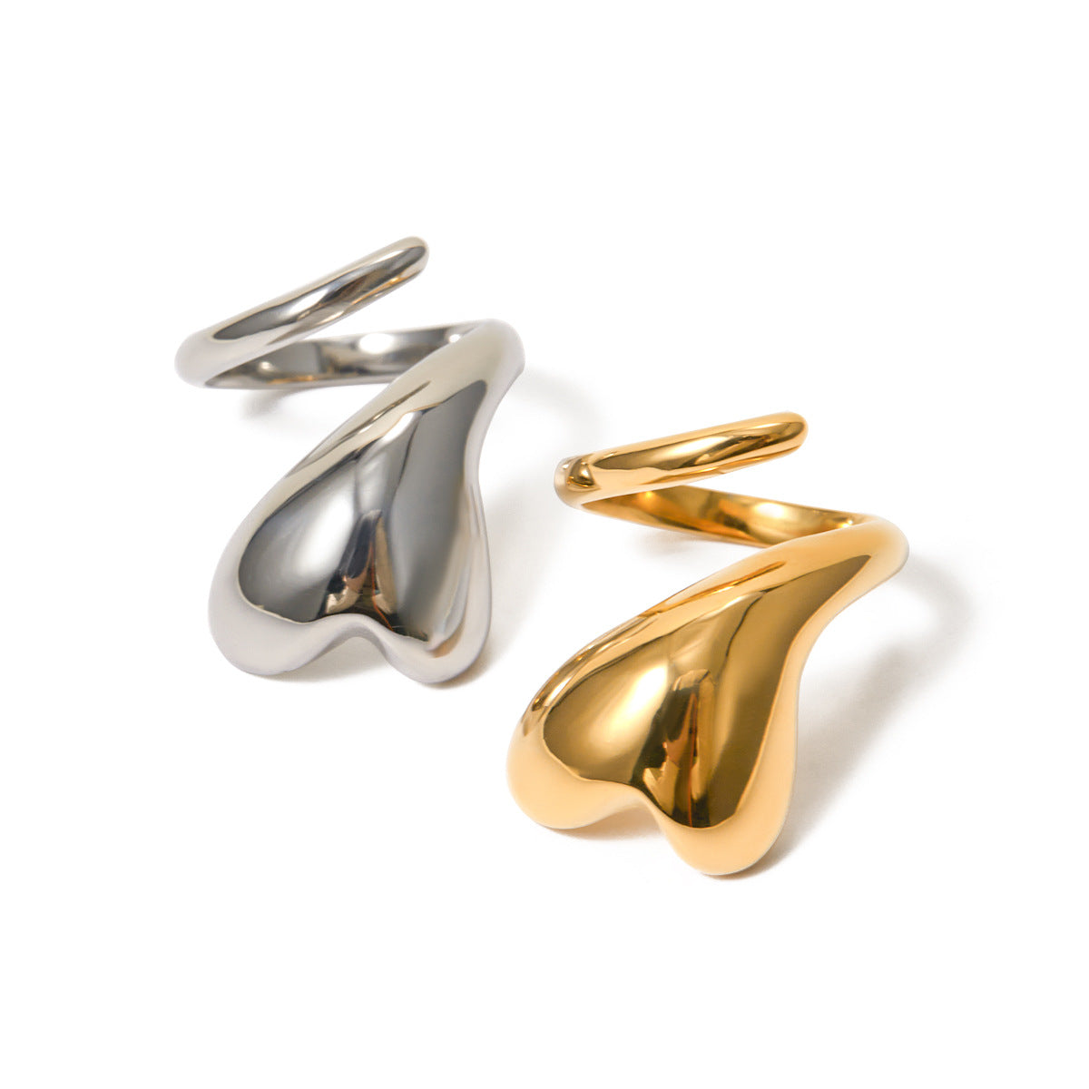 Style Gold Stainless Steel Heart-shaped Winding Open Rings