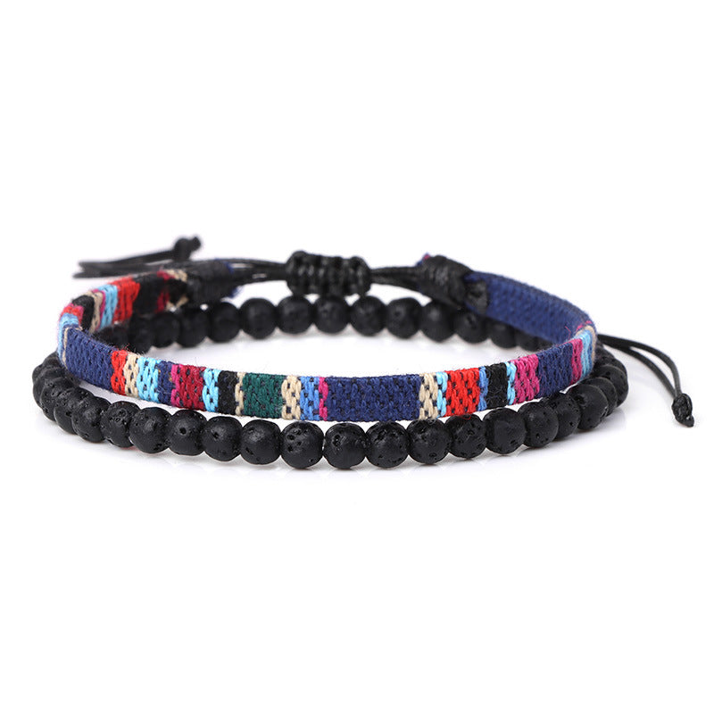 Men's Fabric Woven Retro Simple Volcanic Rock Bracelet