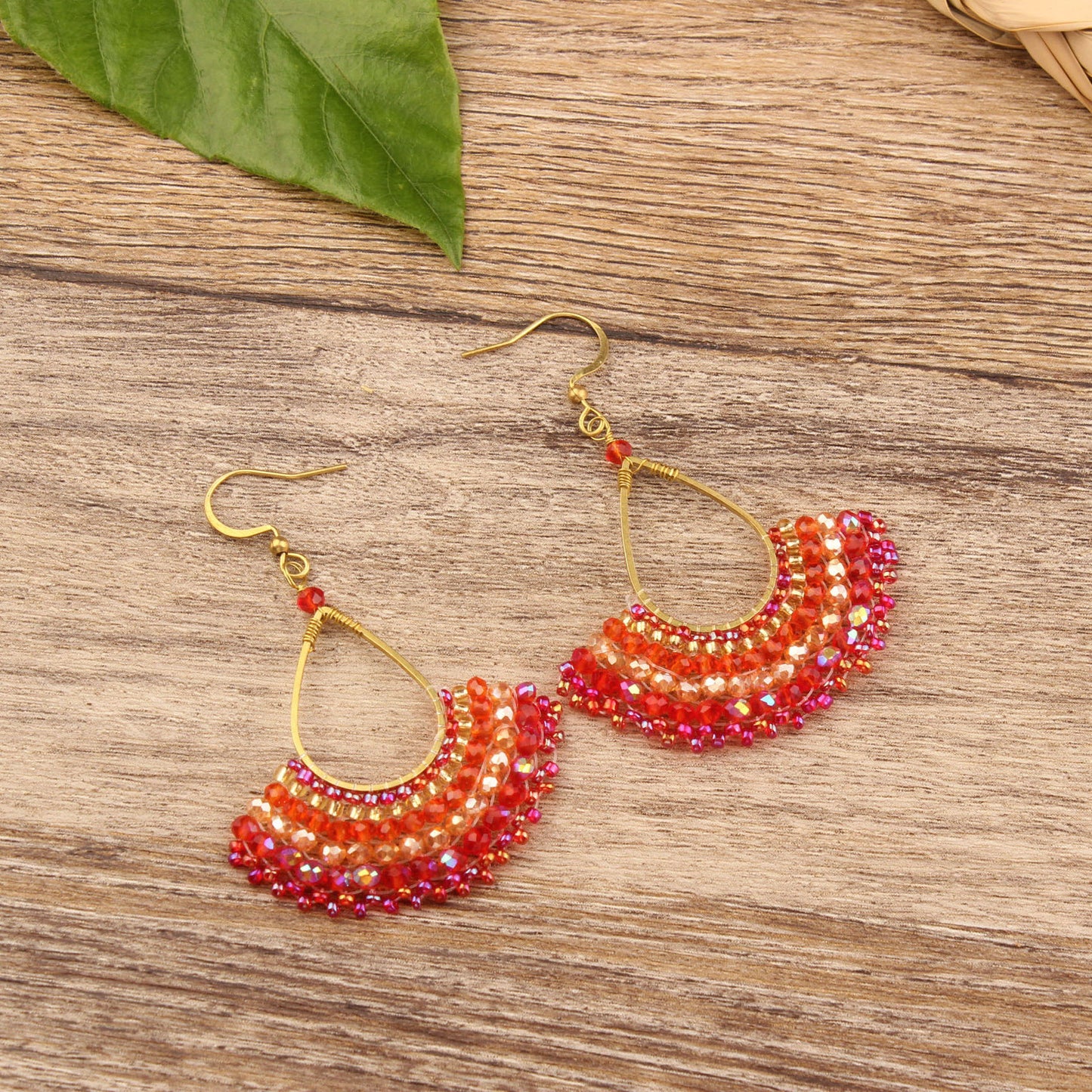 Hand-woven Green Natural Stone Retro Ethnic Style Bohemian Earrings