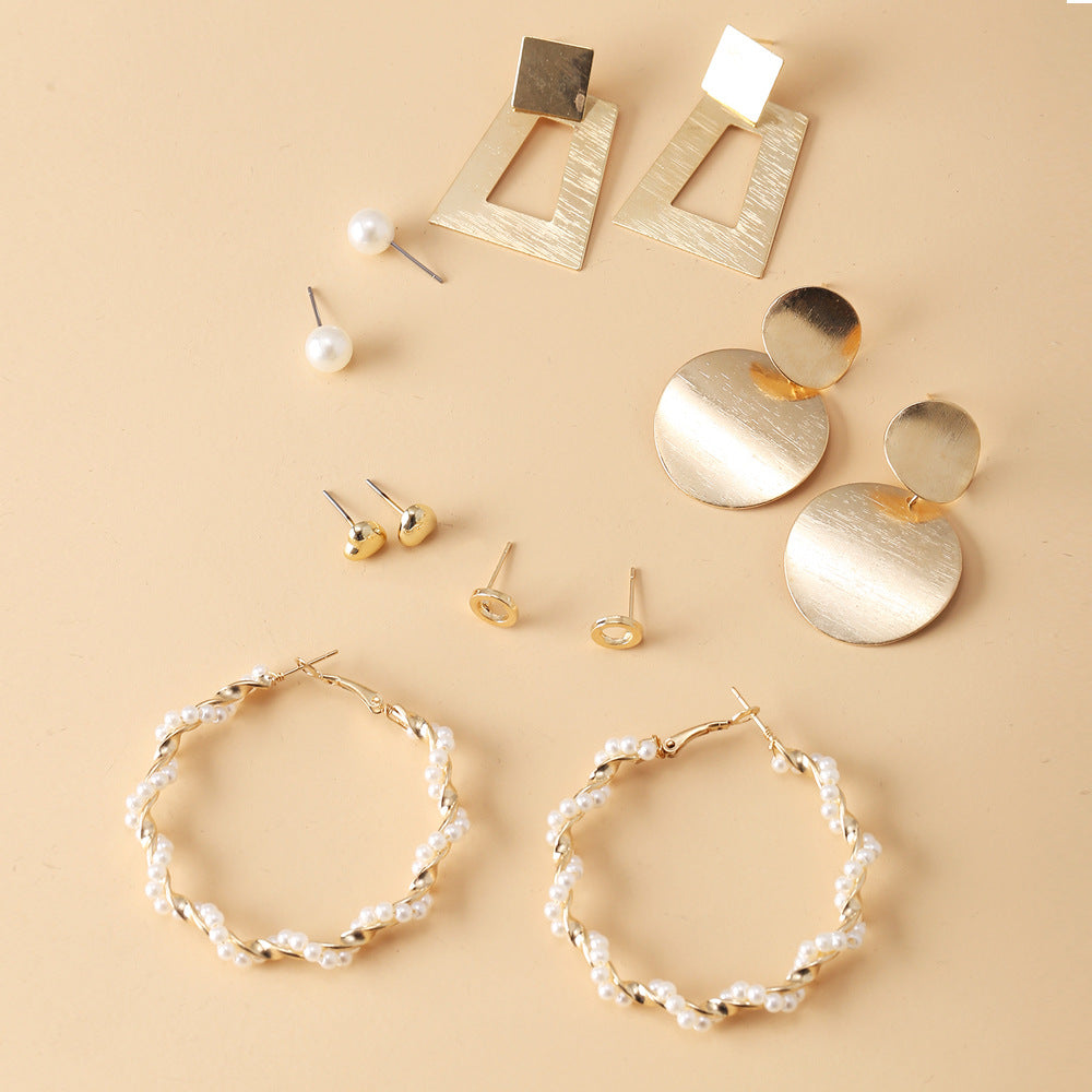 Suit Pairs Creative Metal Geometry Pearl Rings