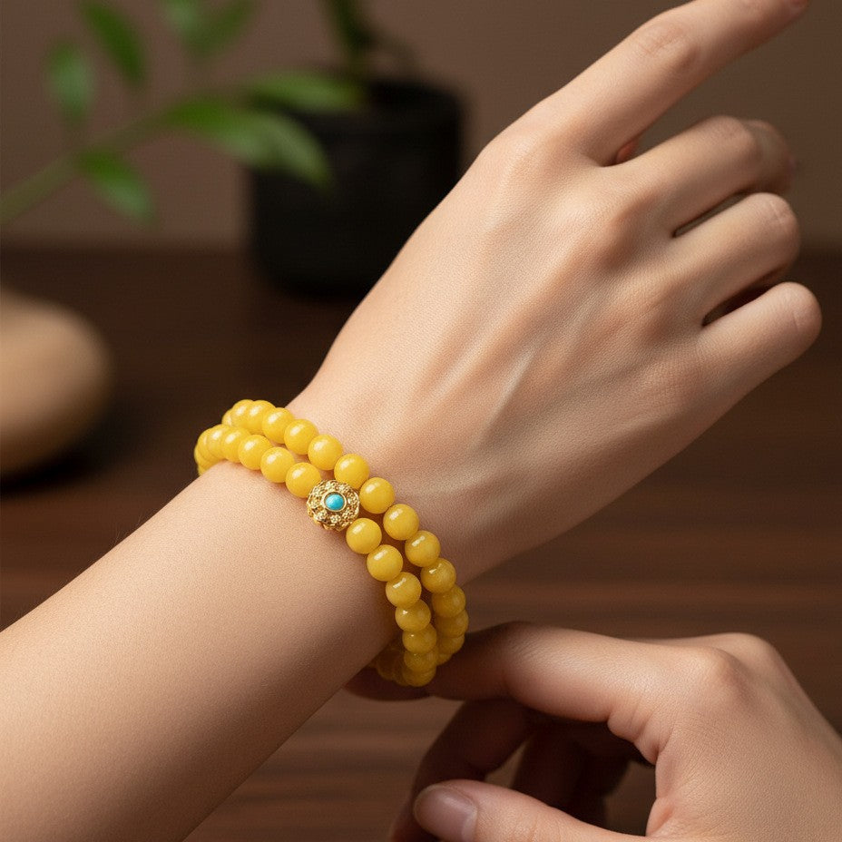 Design Yellow Chicken Grease Colored Glaze Green Pine Fresh Bracelet