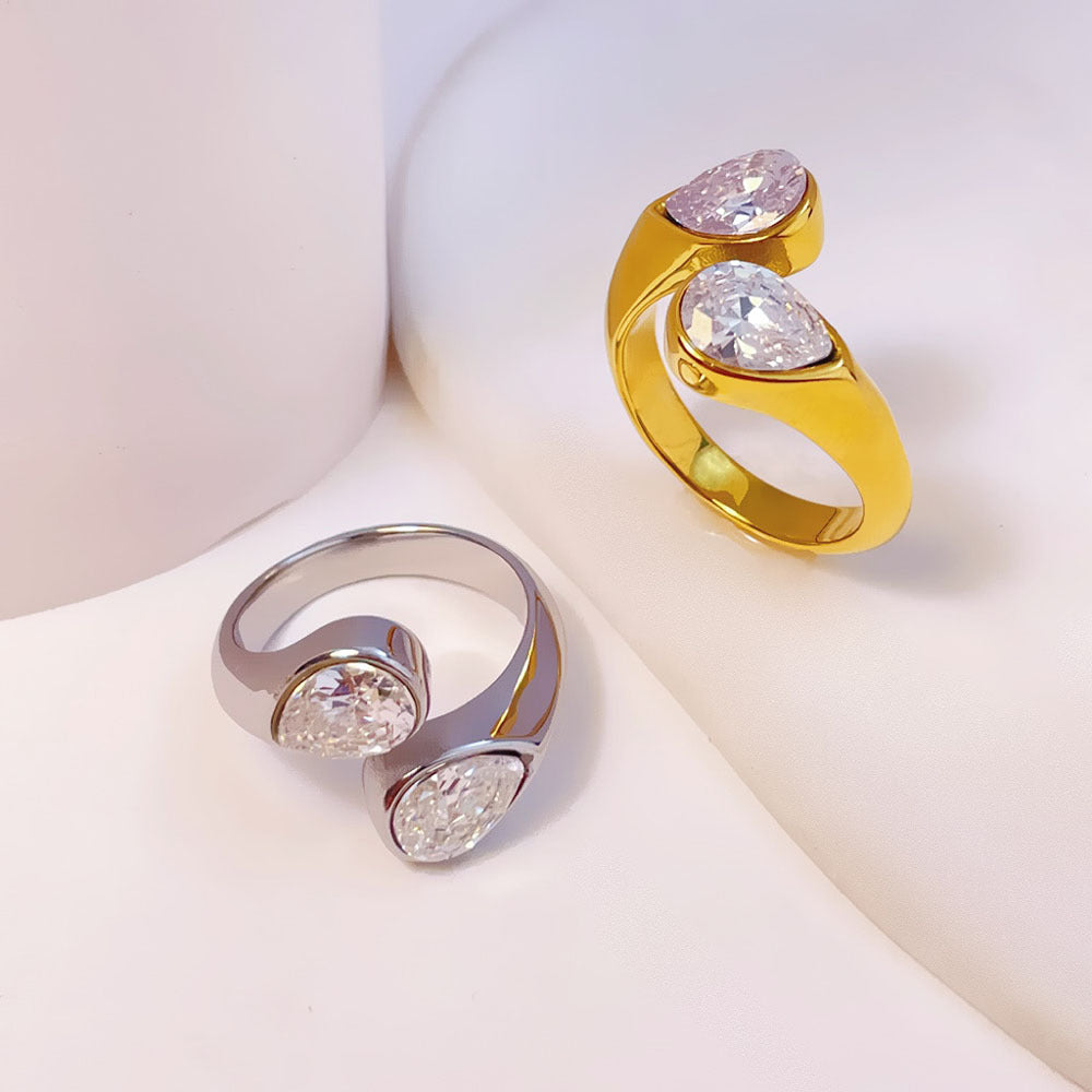 Layer Drop-shaped Diamond Female Personality Simple Rings
