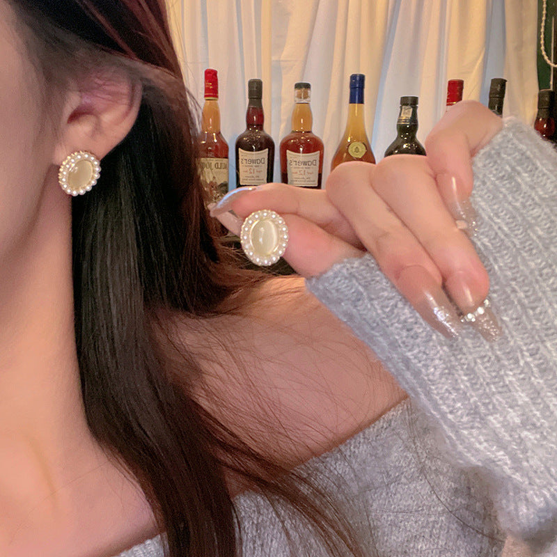 Women's Korean Style Tassel Sier Needle High-grade French Rings