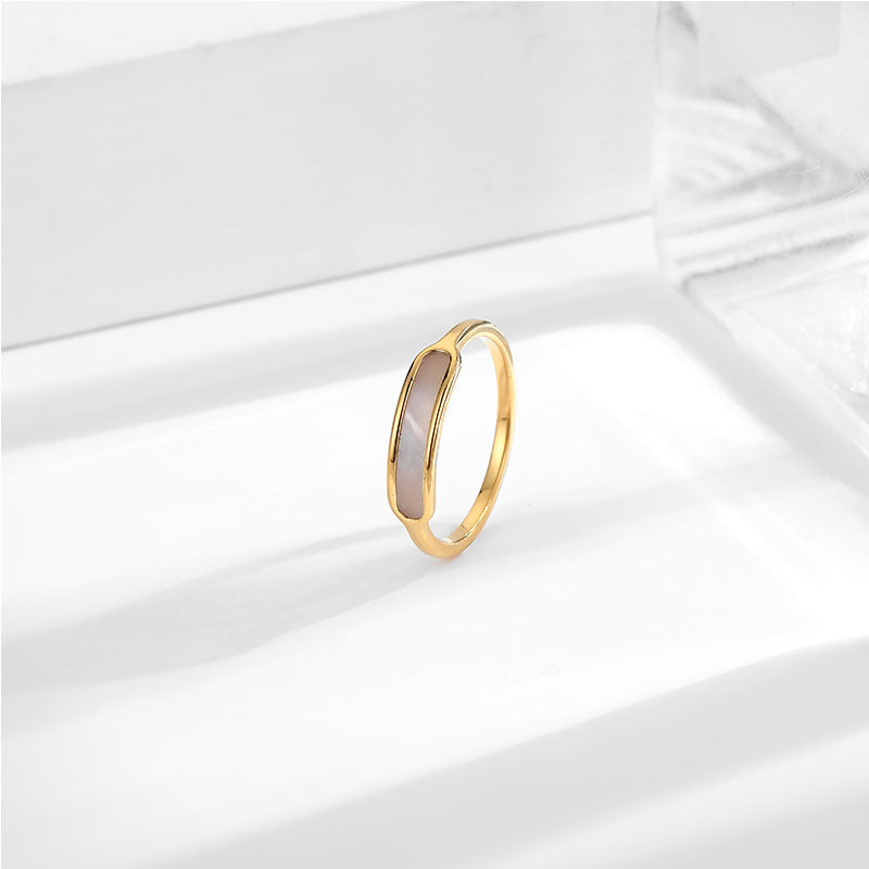 Graceful Geometric White Shell Titanium Steel Female Rings