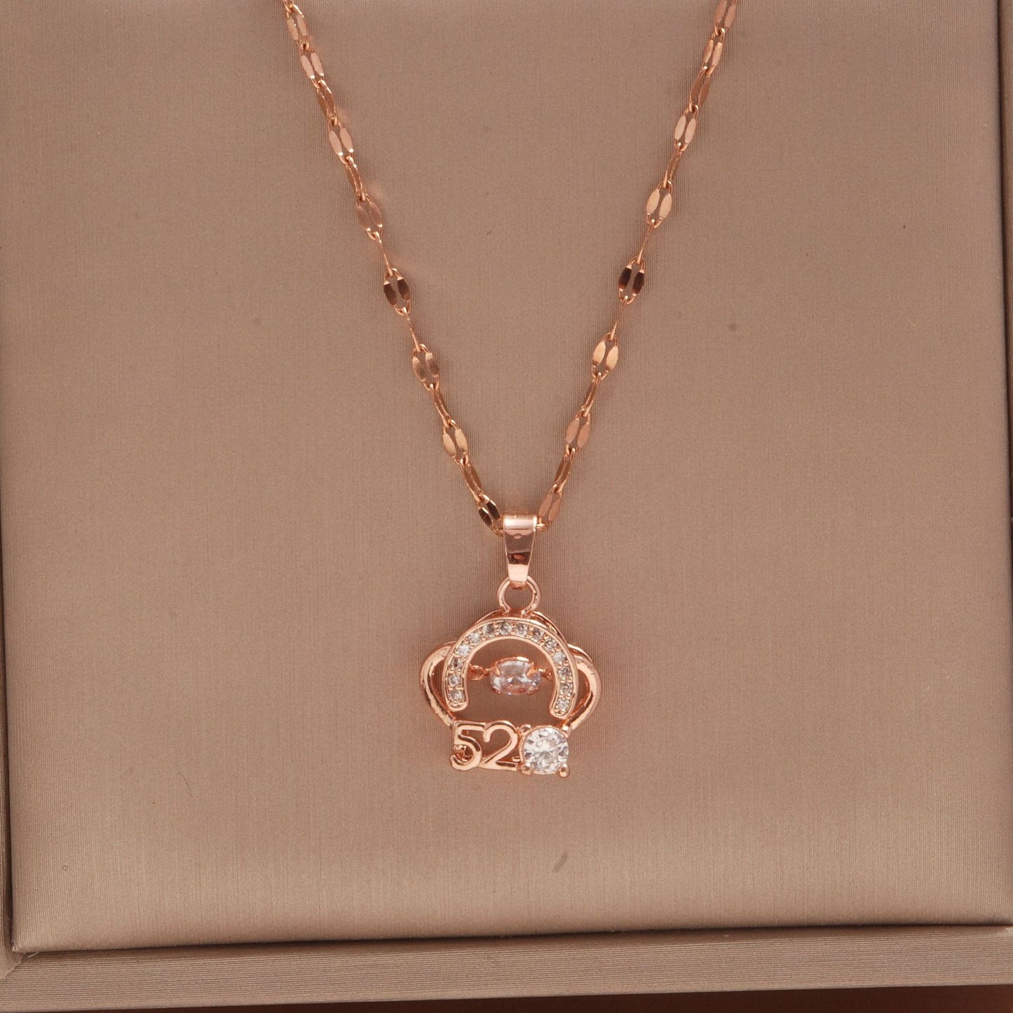 Women's Rose Gold Key Fu Lock Opal Korean Simple Fashion Necklaces
