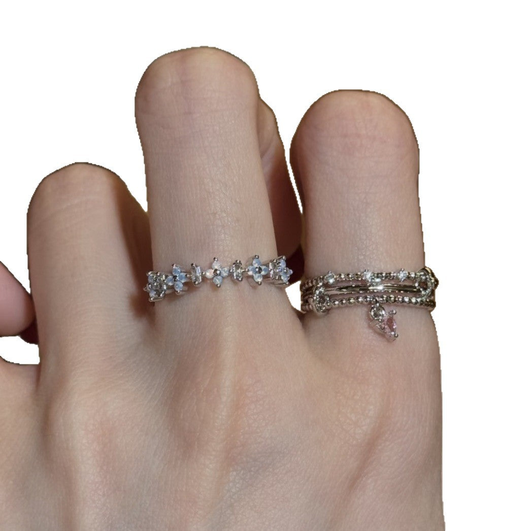 Luxury Flower Female Flash Exquisite Gold Unique Twin Fresh Index Ring