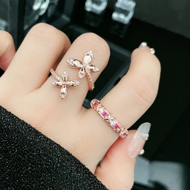 Fashion Double Butterfly Rose Golden Open-end Rings