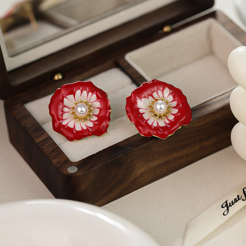 Style Vintage Court Dripping Oil Flower Earrings