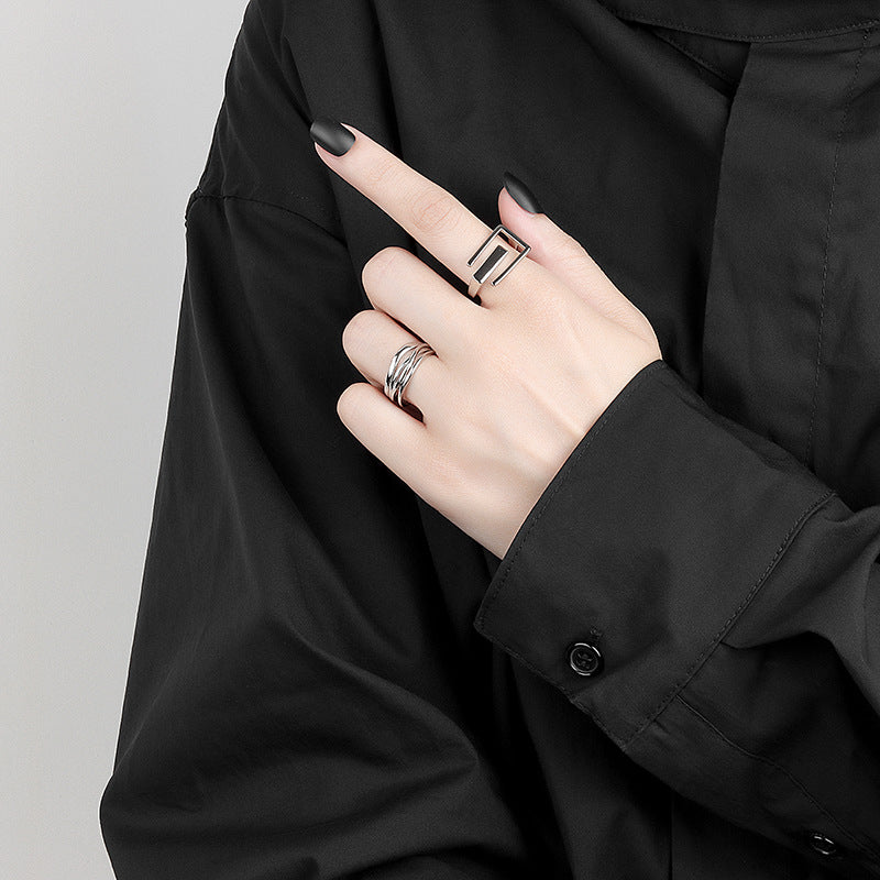 Hollow Square Female Personality Trend Letter Open Rings