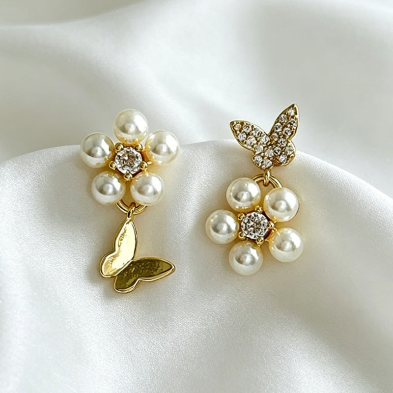 Vintage Pink Butterfly Pearl Small Delicate Stud Earrings