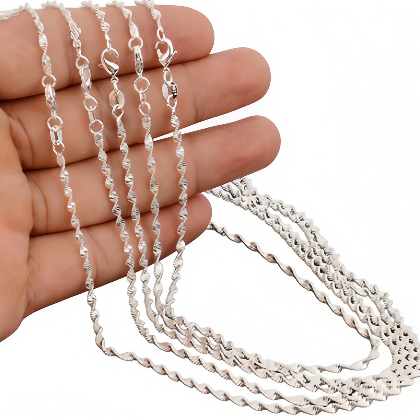 Women's Sier Plated Water Wave Chain Short Necklace