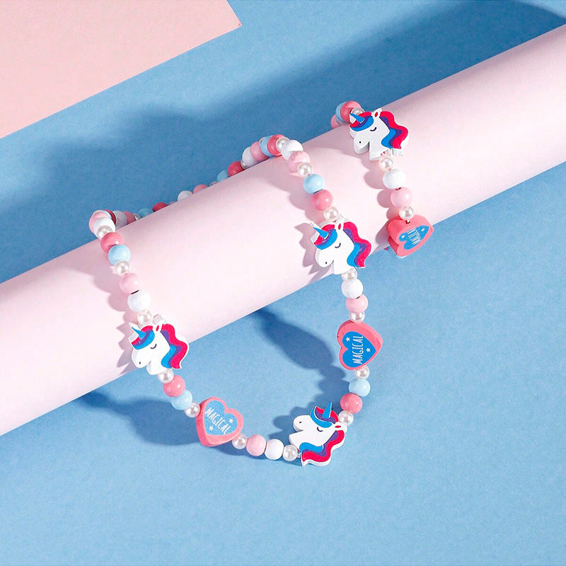 Children's Mixed Color Beaded Wooden Bead Handmade Bracelets