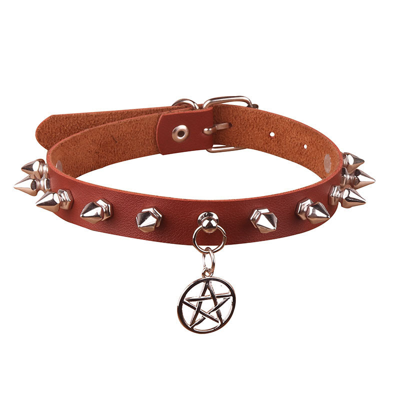 Women's Pentagram Alloy Leather Punk Hexagonal Pointed Collar