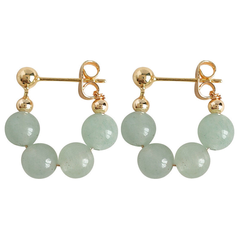 Women's Chinese Style Green Aventurine Artistic Vintage Handmade Ethnic Ancient Clothing Earrings