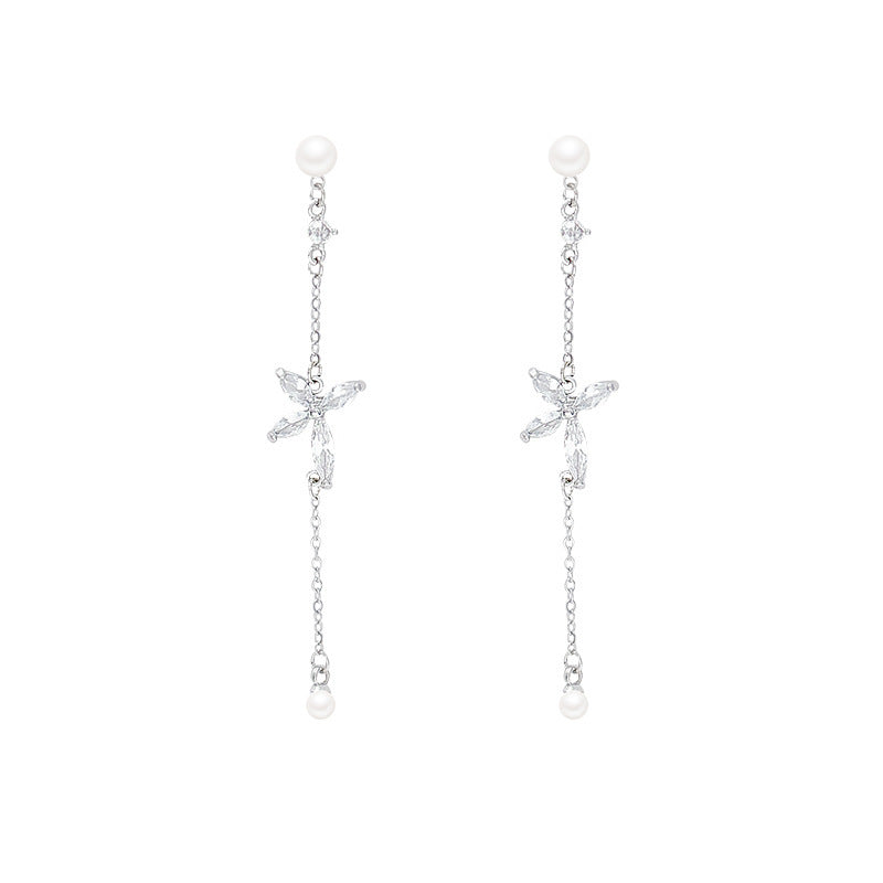Women's Light Luxury Butterfly Zircon Long Tassel For Beautiful Asymmetrical High Earrings