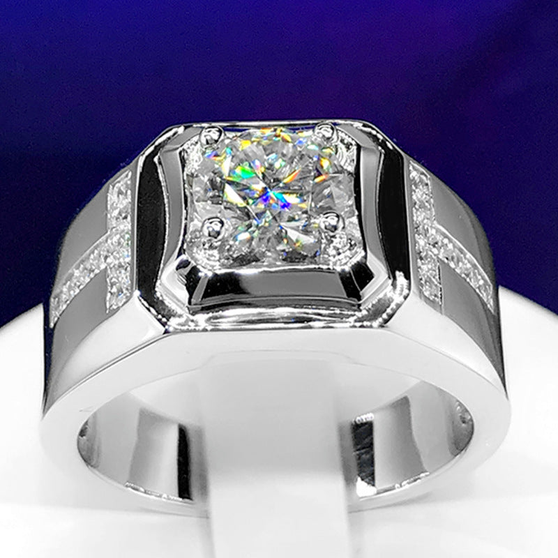 Men's Low-key Connotation Imitation Moissanite Diamond Letters Inlaid 2 Karat Rings