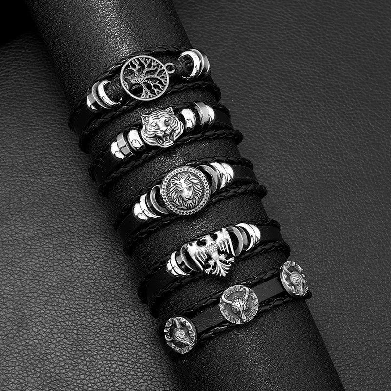 Men's Fashion Skull Leather Suit Adjustable Winding Bracelets