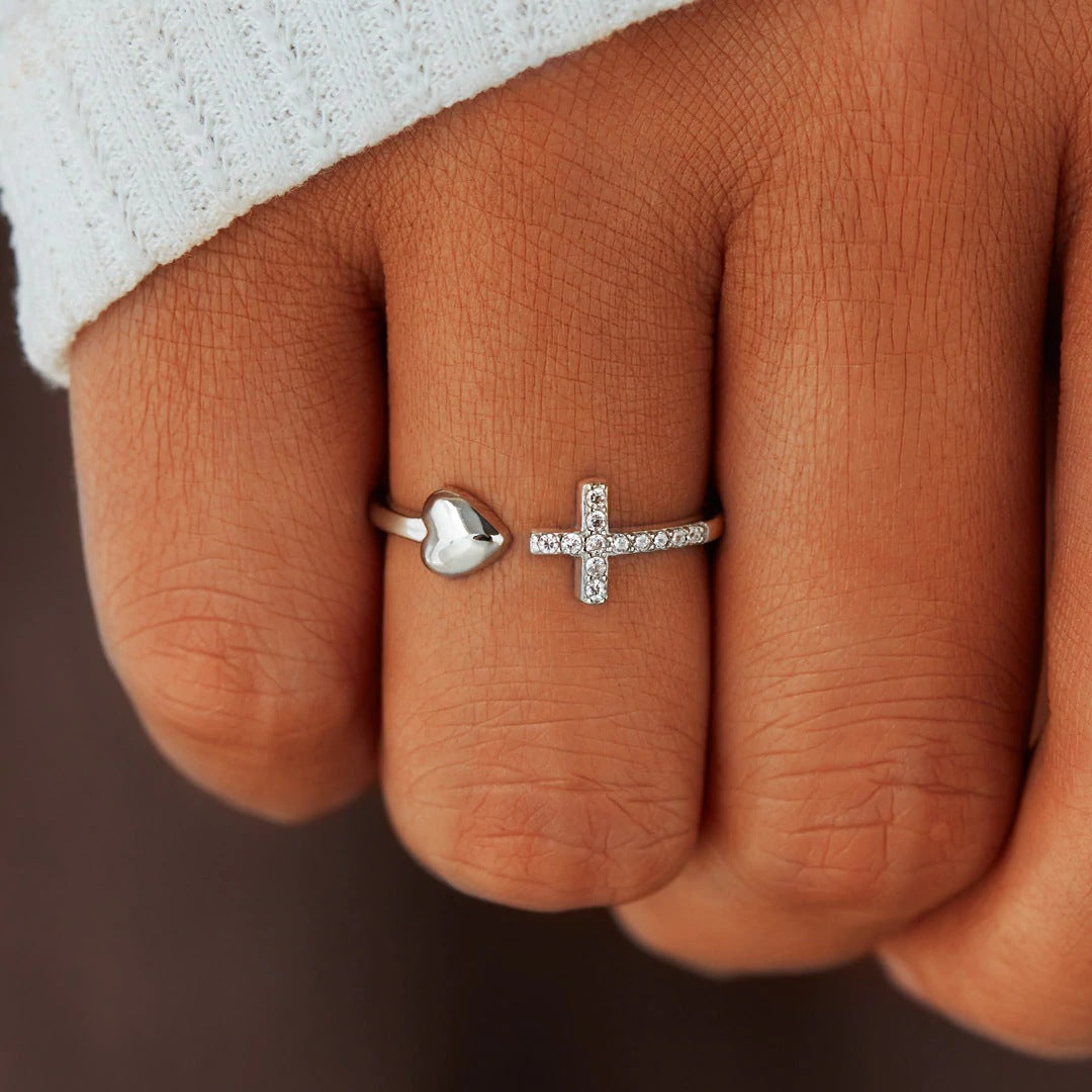 Loving Heart In Sterling Sier Cross Rings