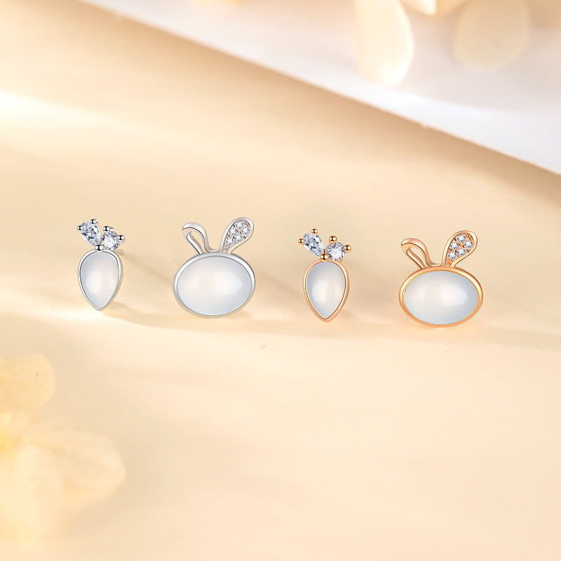 Opal Four Leaf Clover Ear Pure Sier Rings