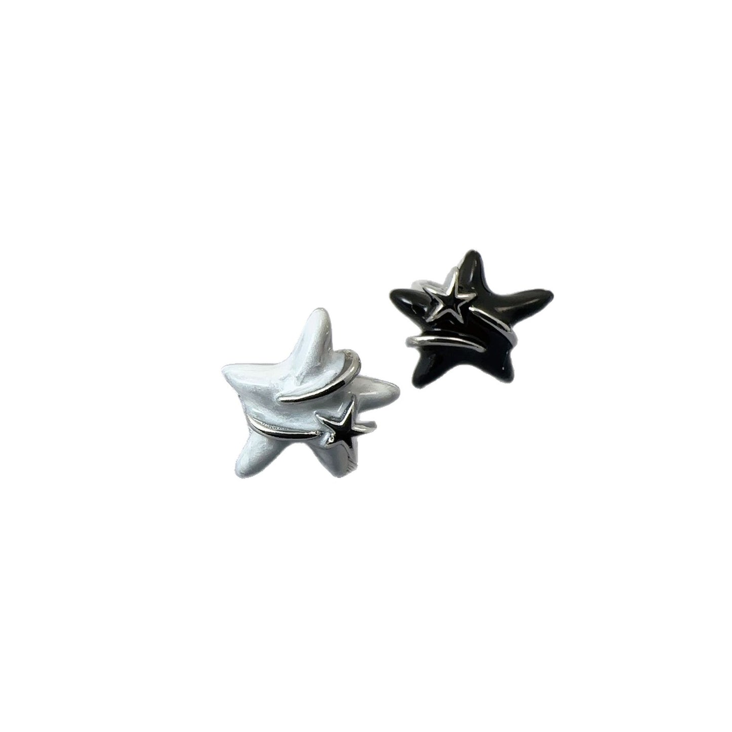 Dripping Oil Black White Two-color Surround Five-pointed Stud Earrings