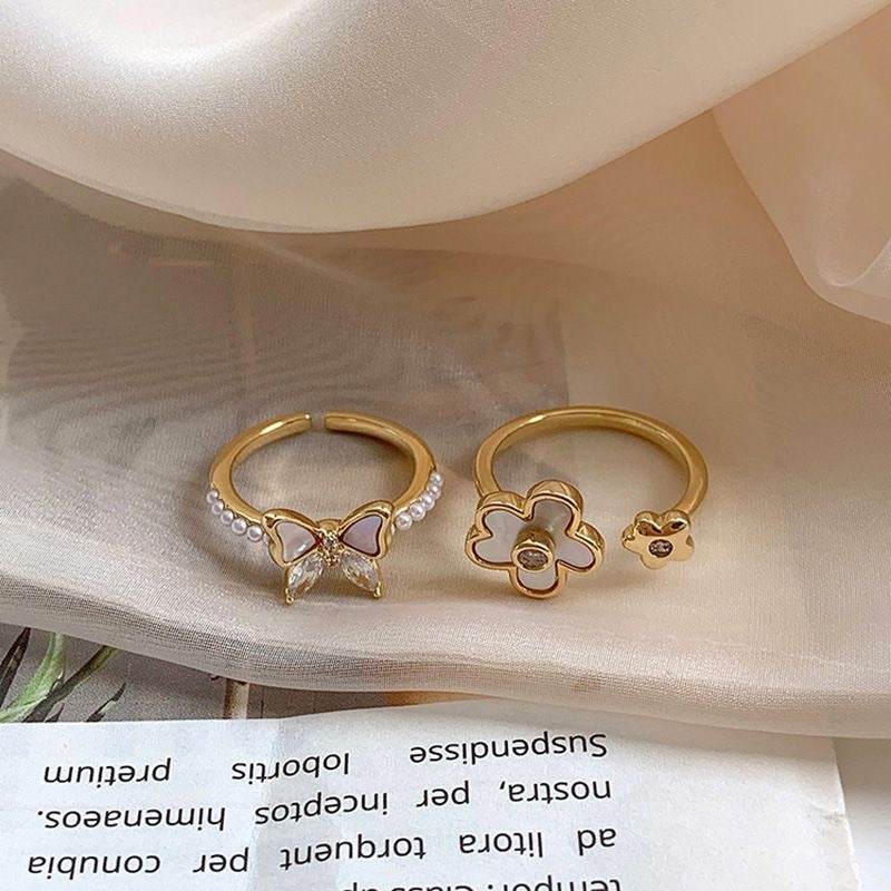 Butterfly Flower Open Finger Light Luxury Minority Rings