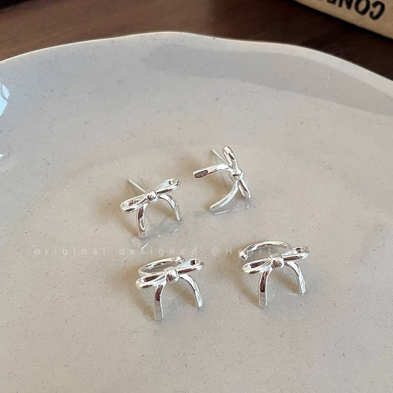 Women's Ballet Style Sier Bow Fashion Cold Earrings