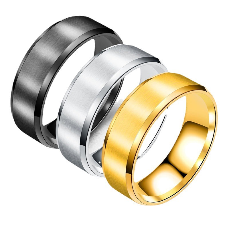 Men's Matte Double Bevel Stainless Steel Glossy Rings