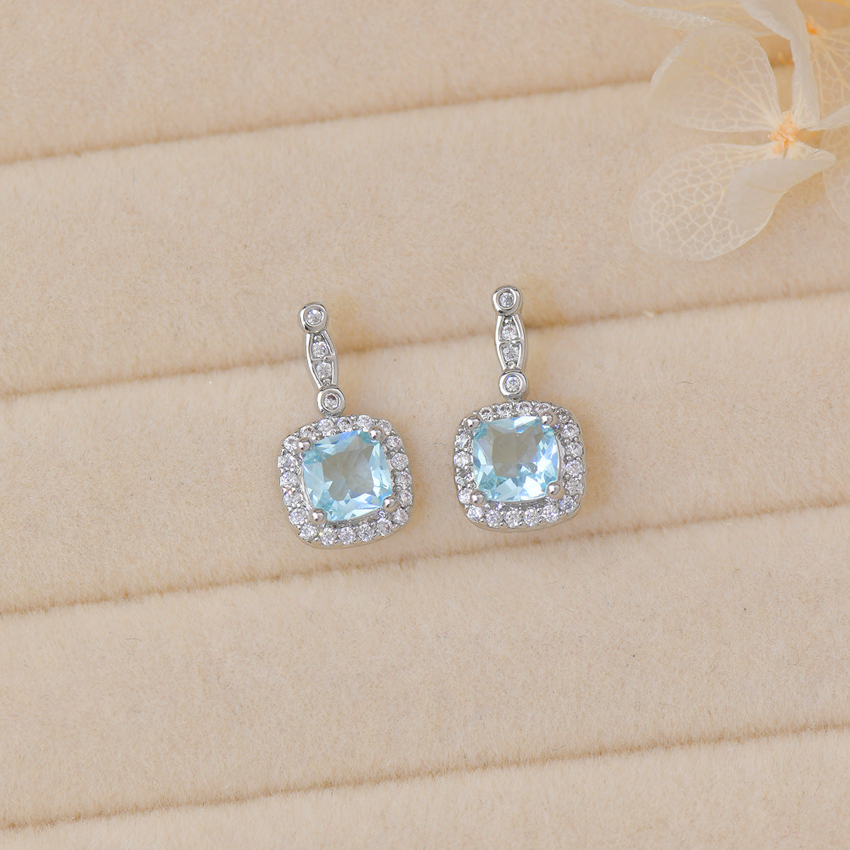 Luxury French Ear Simple Lake Water Blue Delicate Open-end Earrings