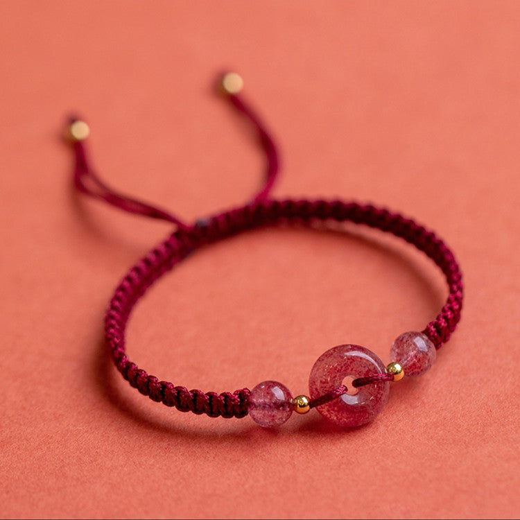 Women's & Children's Cinnabar Crystal Strawberry Quartz Hand-woven Red Bracelets