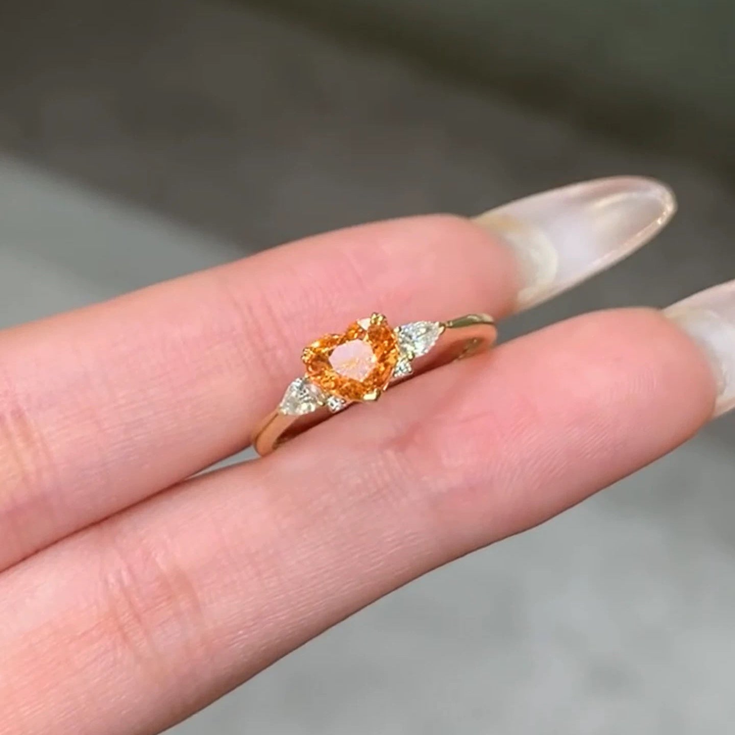 Style Morgan Orange Heart-shaped Exquisite Sweet Ice Flower Cut Peach Ring