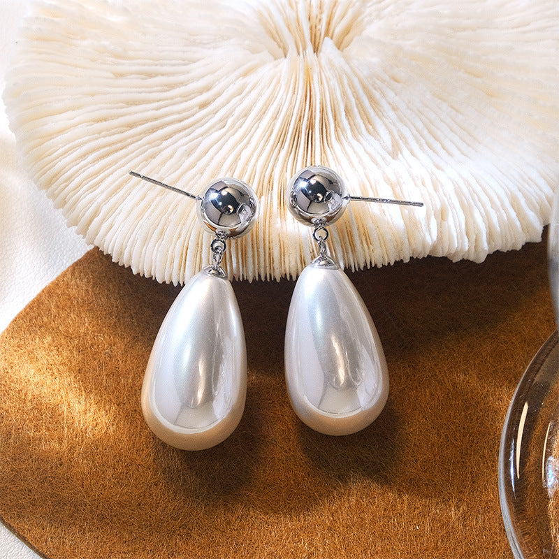 Trendy French Style Vintage Court Big Water Drop Bead Ear Earrings