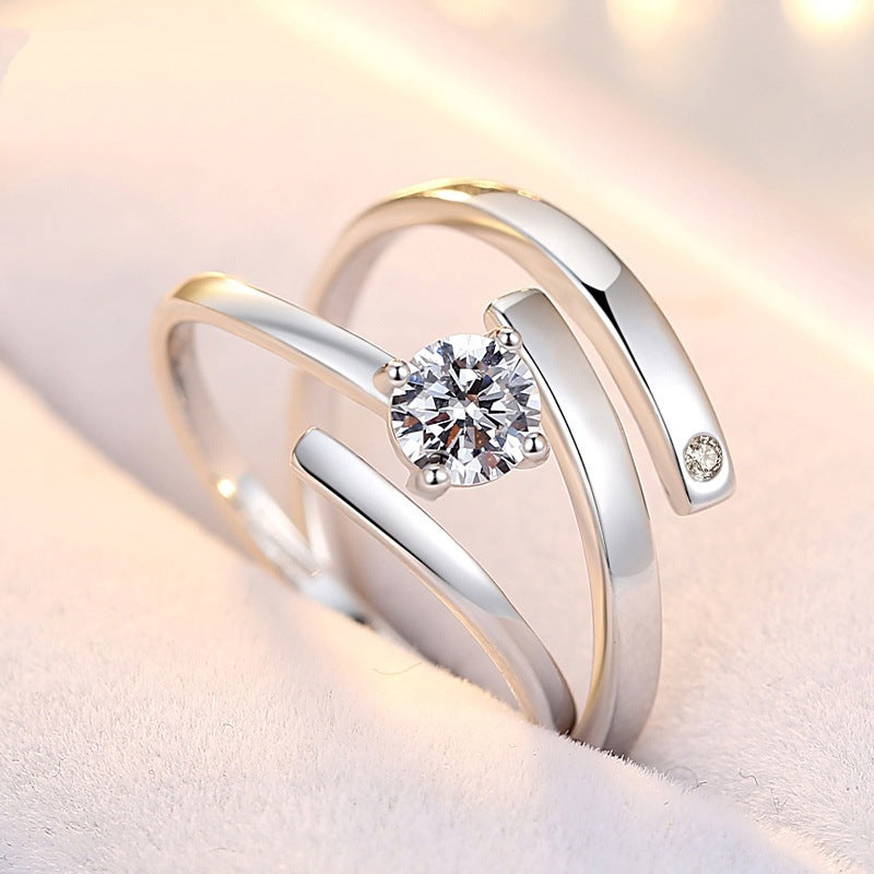 Ornament Open Couple Female Korean Style Zircon Wedding Rings