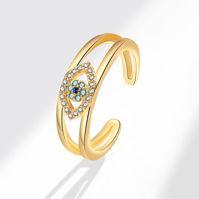 Devil's Eye Copper Plating Real Gold Open Diamond Three-color Ring