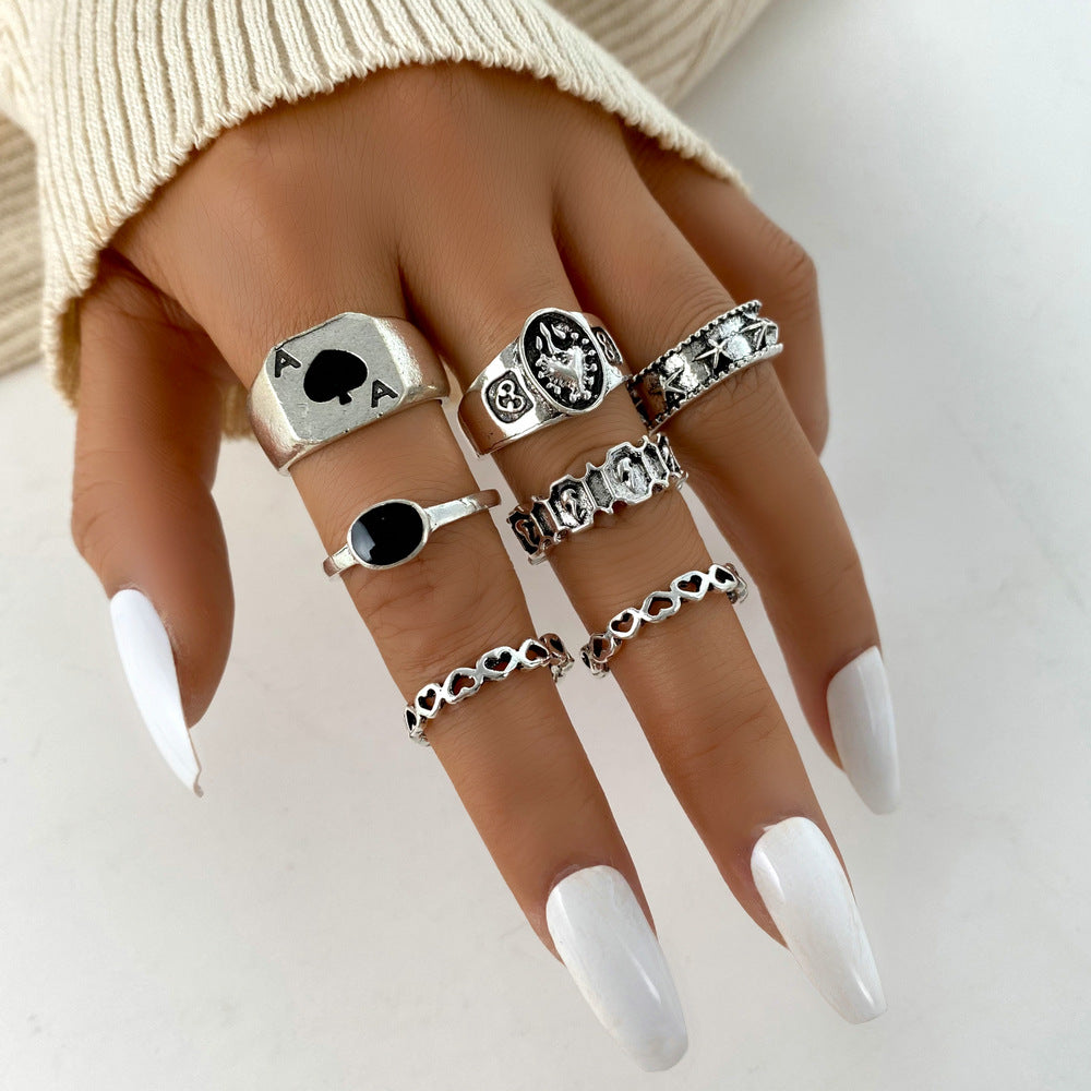 Spade Card Suit Set Creative Personality Rings