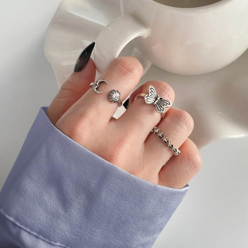 Sun Butterfly Pieces Suit Open Distressed Personalized Rings
