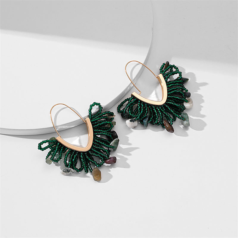 Women's Hand-woven Bead Christmas Hand-made Large V-shaped Earrings