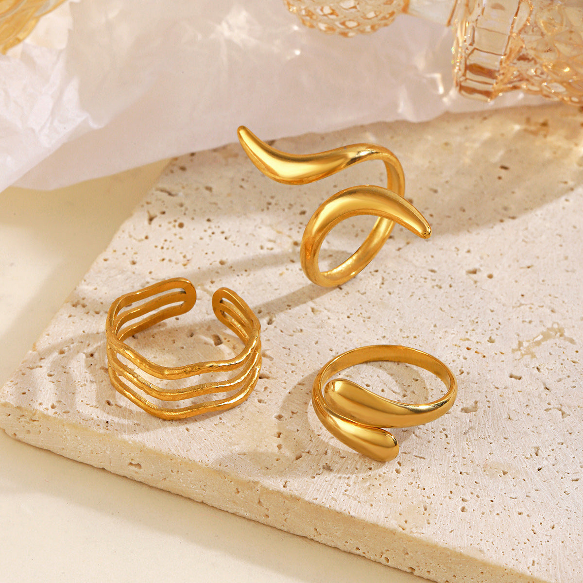 Open Personalized Hip Hop Gold Plated Irregular Rings