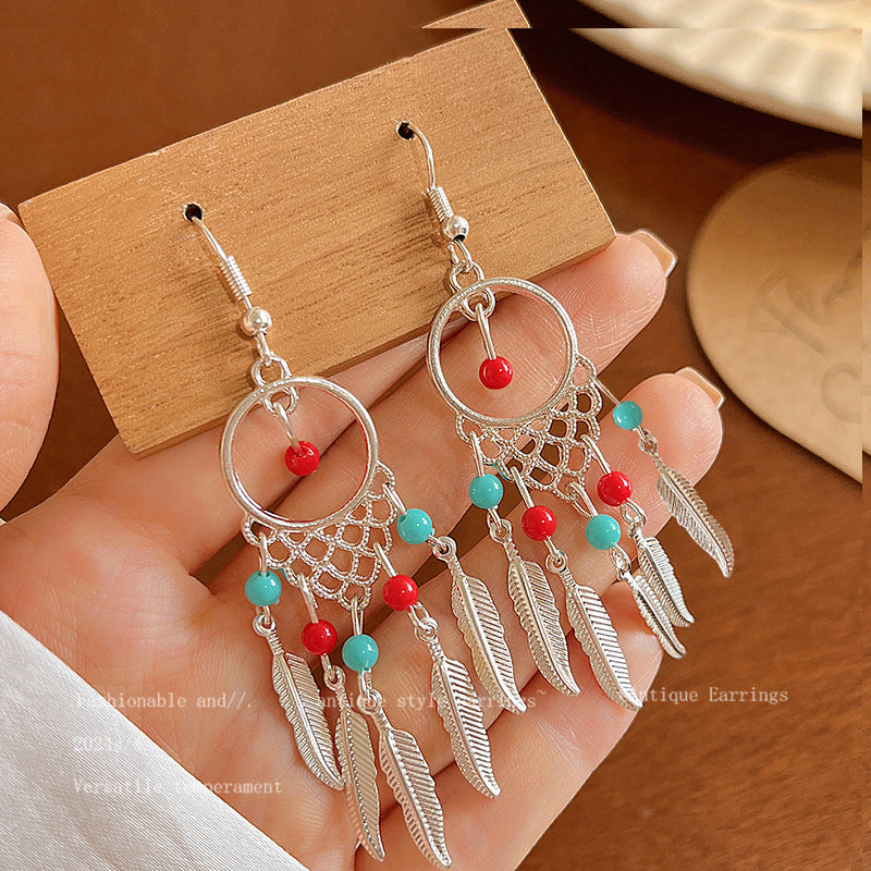 Women's Bohemian Style Long Feather Tassel Ethnic Earrings