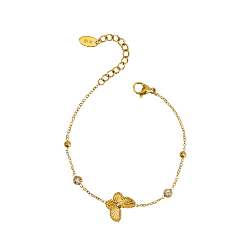 Female Small Golden Beads Diamond Inlaid Clavicle Chain Necklaces