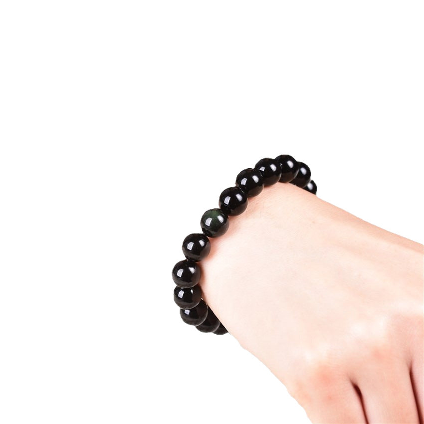 Women's & Men's Natural Mexican Full Green Eye Purple Obsidian Single Bracelet