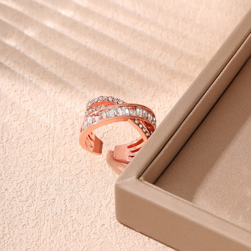 Stacked Female Personality Minimalist Design Diamond Rings