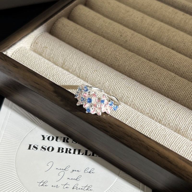 Sweet Style Colored Glaze Flower Twin Open Female Niche Design Ring