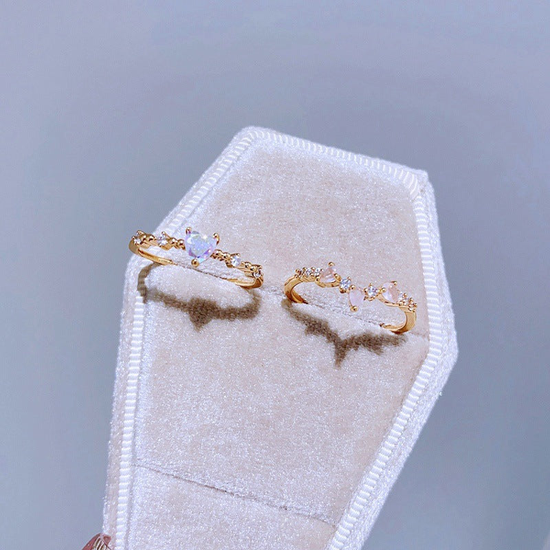 Super Fairy Beautiful Fine Color Zircon Set Niche Twin Rings