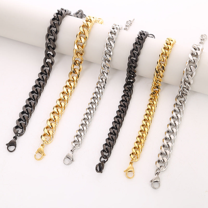 Men's Hip Hop Fashion Six-sided Grinding Cuban Link Chain Simple Bracelets