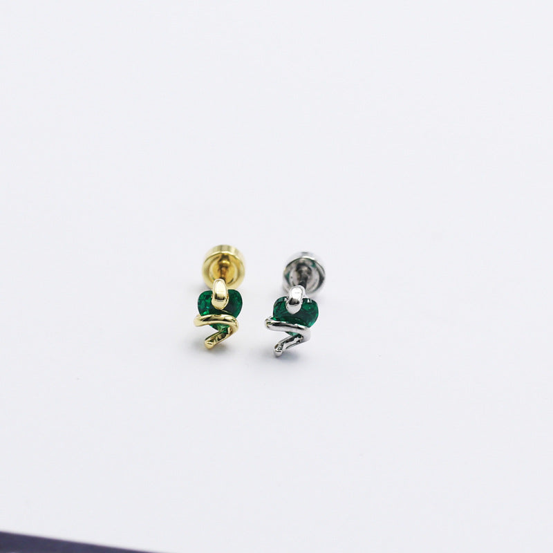 Heart Zircon Black Simulated Snakes Titanium Steel Ear Earrings